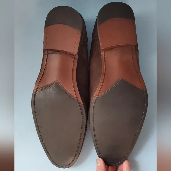 NEW Mens Suede Leather Chocolate Brown Buckle Loafers Dress Shoes Sz 11