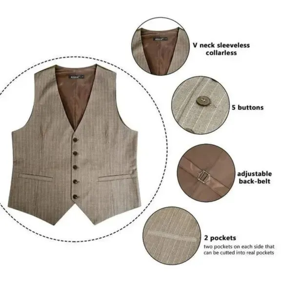 New Mens Suit Vest Formal Brown