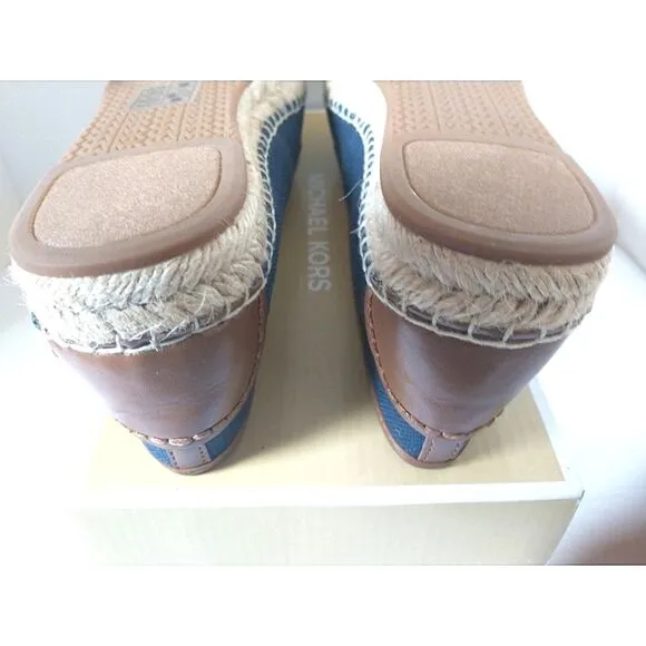 New! MICHAEL KORS MK Logo Lillie Espadrille Flats Shoes Navy Blue Size 8
