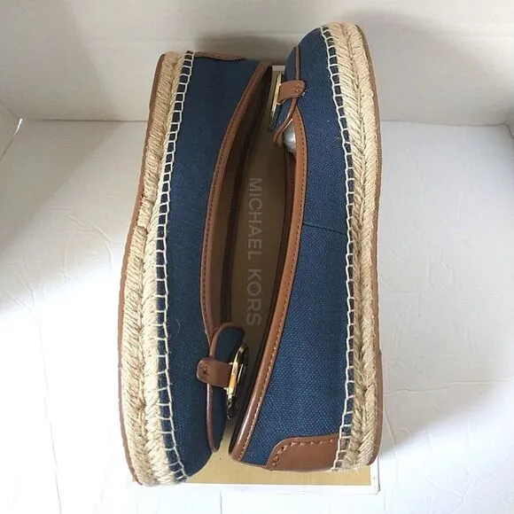 New! MICHAEL KORS MK Logo Lillie Espadrille Flats Shoes Navy Blue Size 8