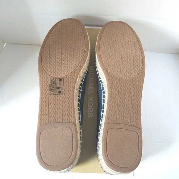 New! MICHAEL KORS MK Logo Lillie Espadrille Flats Shoes Navy Blue Size 8