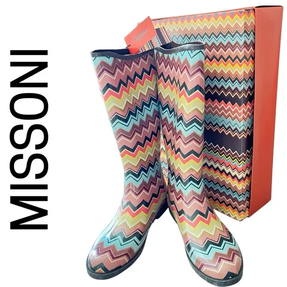 NEW Missoni Multicolor Zigzag Winter &amp; Rain Boots &amp; original box