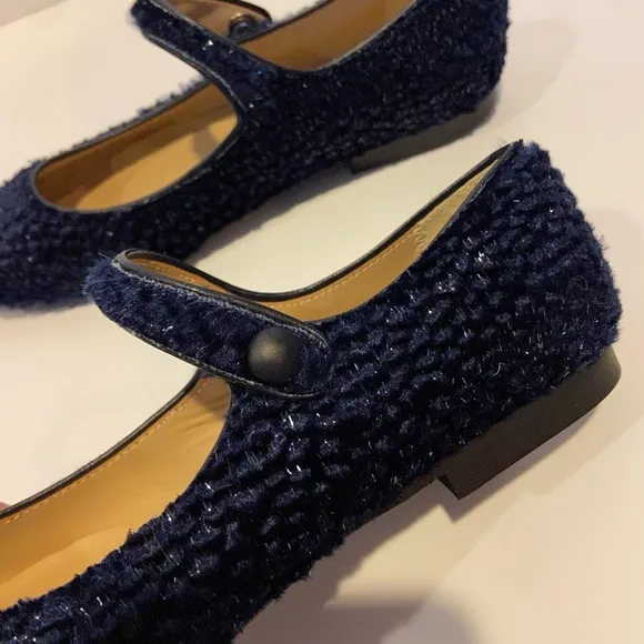 NEW Papanatas blue shimmer velvet Mary Jane ballet flat shoes