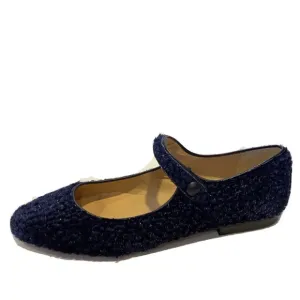 NEW Papanatas blue shimmer velvet Mary Jane ballet flat shoes