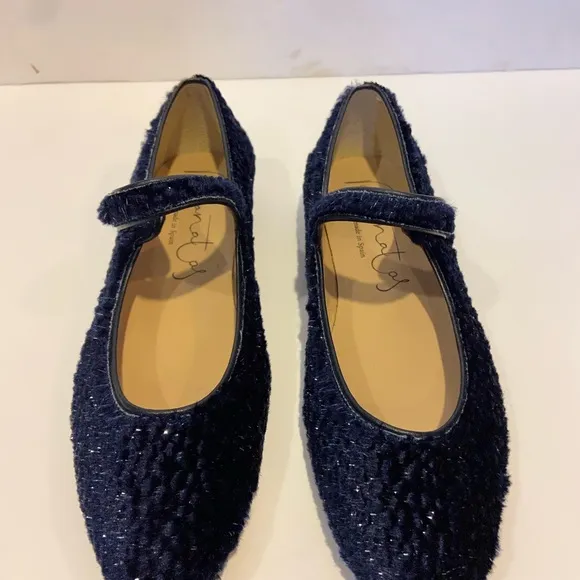 NEW Papanatas blue shimmer velvet Mary Jane ballet flat shoes