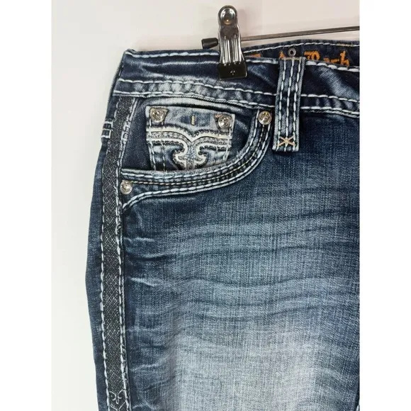 New Rock Revival‎ Jeans Women's 28x30 Cyrus Easy Boot Rhinestone Denim Blue