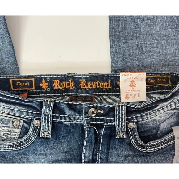 New Rock Revival‎ Jeans Women's 28x30 Cyrus Easy Boot Rhinestone Denim Blue