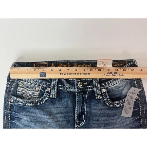 New Rock Revival‎ Jeans Women's 28x30 Cyrus Easy Boot Rhinestone Denim Blue