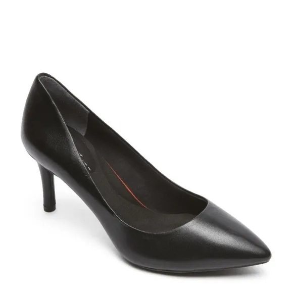 New! Rockport Total Motion Plain Pump Pointed Toe Heel in Smooth Black Leather