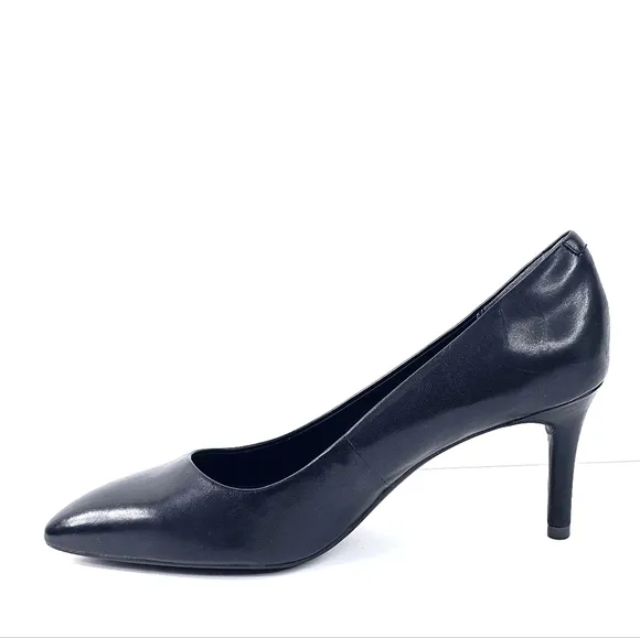 New! Rockport Total Motion Plain Pump Pointed Toe Heel in Smooth Black Leather