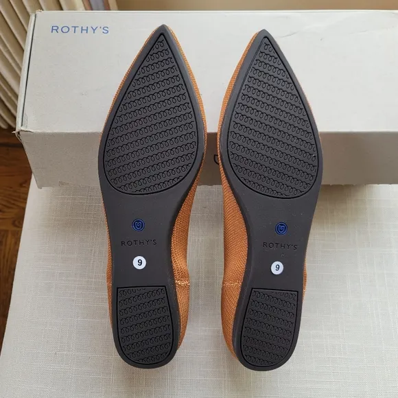 New! Rothy’s sz 9 Fawn Tan Brown Caramel Point Points Ballet Flats Shoes NWT