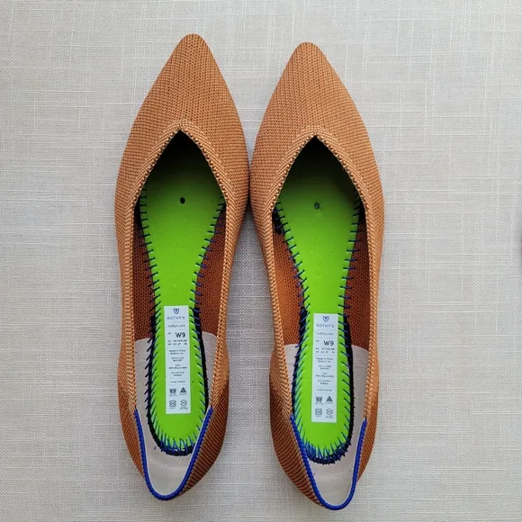 New! Rothy’s sz 9 Fawn Tan Brown Caramel Point Points Ballet Flats Shoes NWT