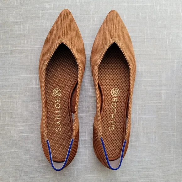 New! Rothy’s sz 9 Fawn Tan Brown Caramel Point Points Ballet Flats Shoes NWT