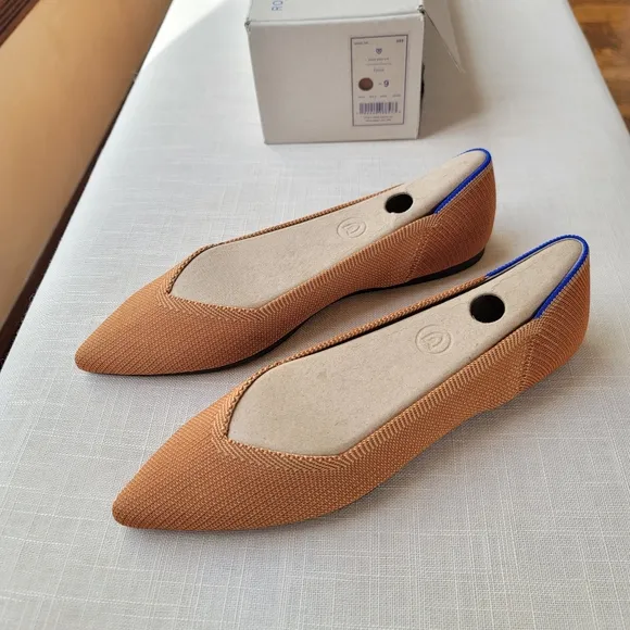 New! Rothy’s sz 9 Fawn Tan Brown Caramel Point Points Ballet Flats Shoes NWT
