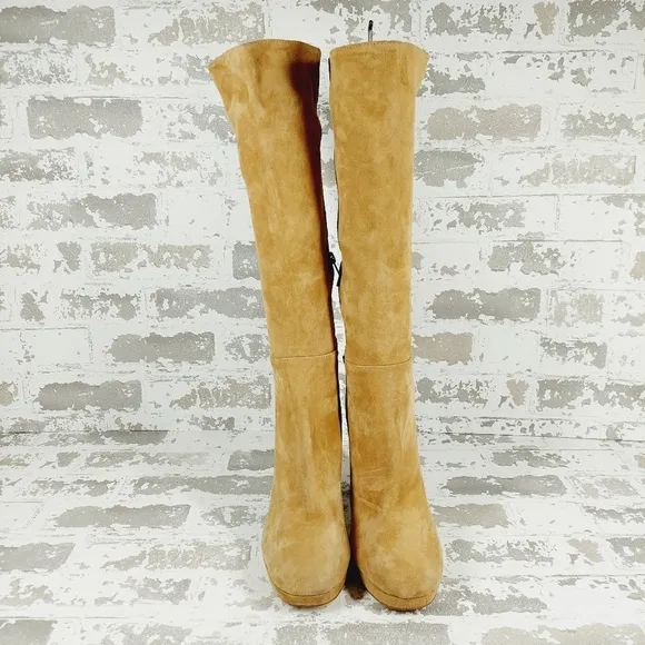 New Steve Madden Marcello Tan Suede Block Heel Platform Knee High Boots W607