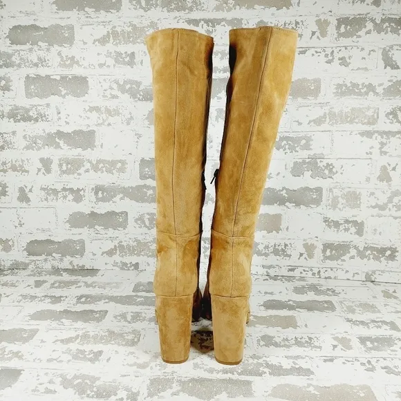 New Steve Madden Marcello Tan Suede Block Heel Platform Knee High Boots W607