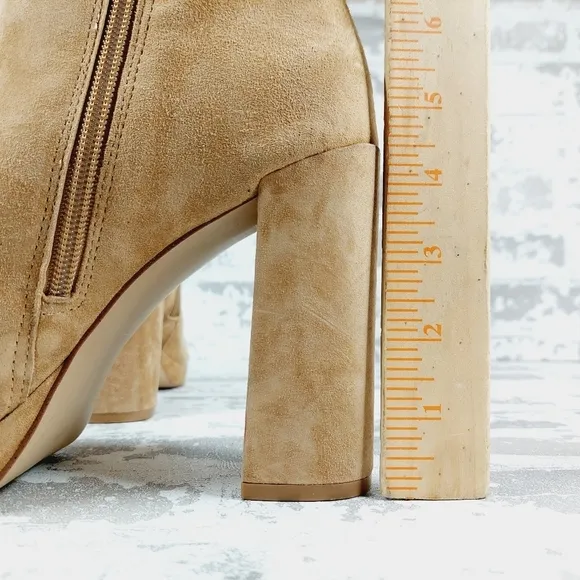 New Steve Madden Marcello Tan Suede Block Heel Platform Knee High Boots W607
