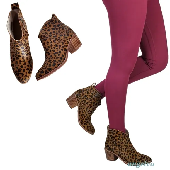 New Ugg kingsburg calf hair leopard print zip up western ankle boots brown