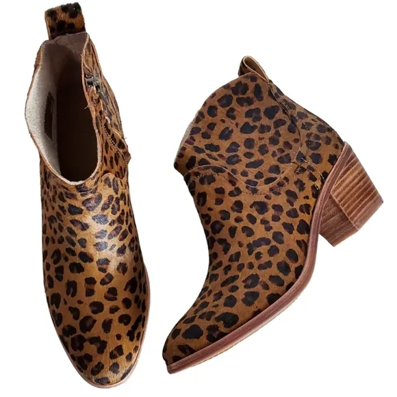 New Ugg kingsburg calf hair leopard print zip up western ankle boots brown