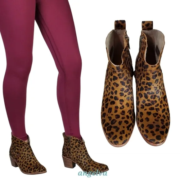 New Ugg kingsburg calf hair leopard print zip up western ankle boots brown