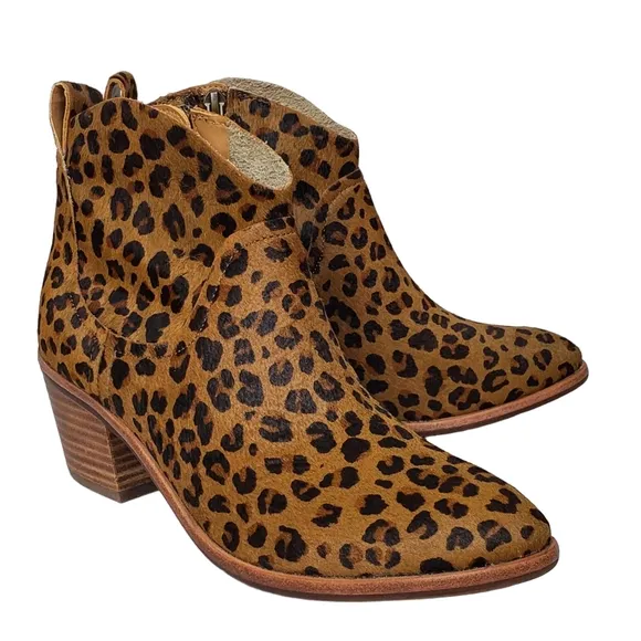 New Ugg kingsburg calf hair leopard print zip up western ankle boots brown