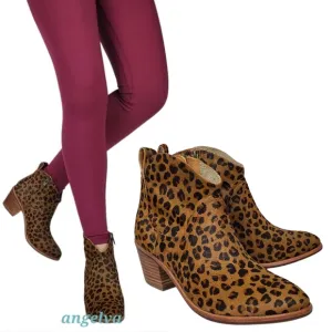 New Ugg kingsburg calf hair leopard print zip up western ankle boots brown