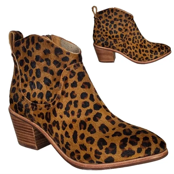 New Ugg kingsburg calf hair leopard print zip up western ankle boots brown