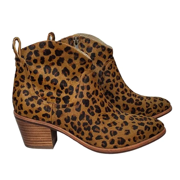 New Ugg kingsburg calf hair leopard print zip up western ankle boots brown