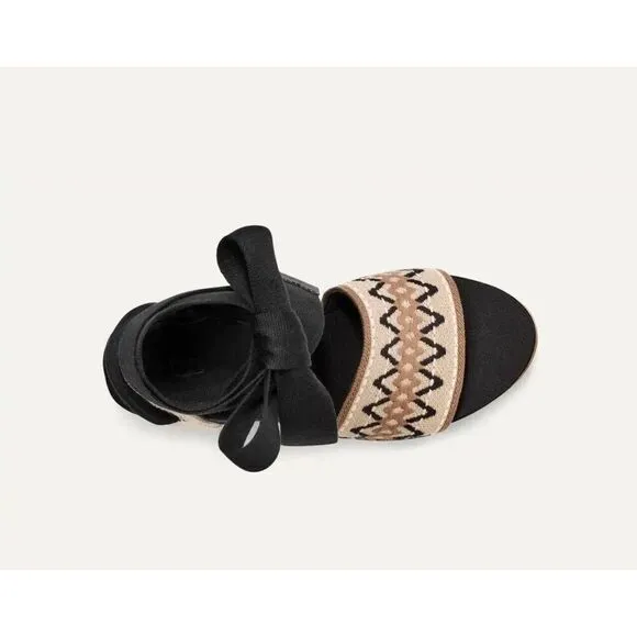 New Ugg Australia Abbot Women Wedge Platform Ankle Tie Beige Black Sandals 8