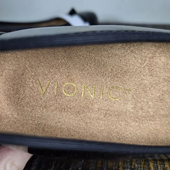 NEW Vionic Amorie Womens Size 6 Ballet Flats Slip On Shoes Black Leopard Patent