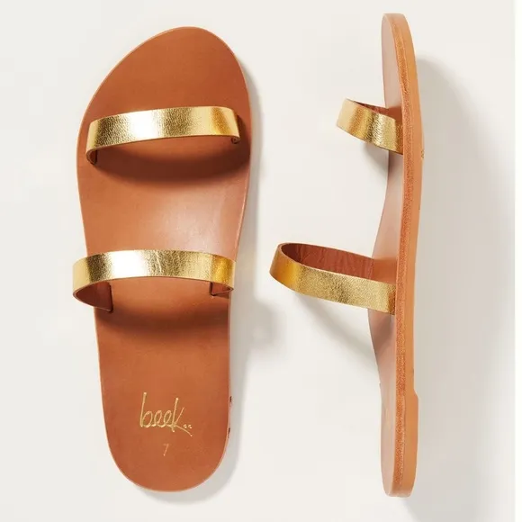 NIB Beek Tweety Bird Slide Sandals Gold Tan sz Womens 8 Anthropologie Leather