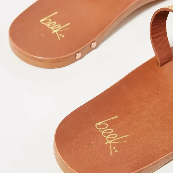 NIB Beek Tweety Bird Slide Sandals Gold Tan sz Womens 8 Anthropologie Leather