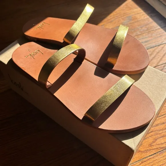 NIB Beek Tweety Bird Slide Sandals Gold Tan sz Womens 8 Anthropologie Leather
