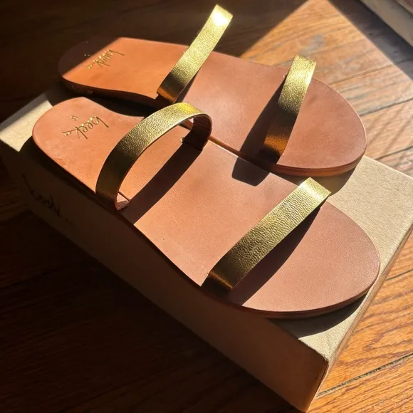NIB Beek Tweety Bird Slide Sandals Gold Tan sz Womens 8 Anthropologie Leather
