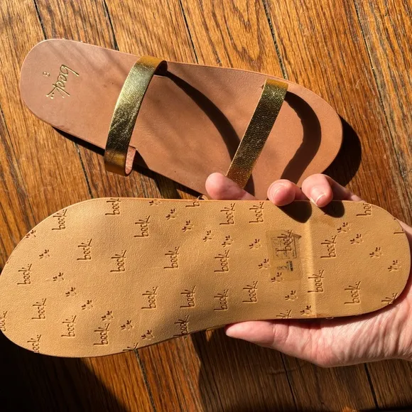 NIB Beek Tweety Bird Slide Sandals Gold Tan sz Womens 8 Anthropologie Leather