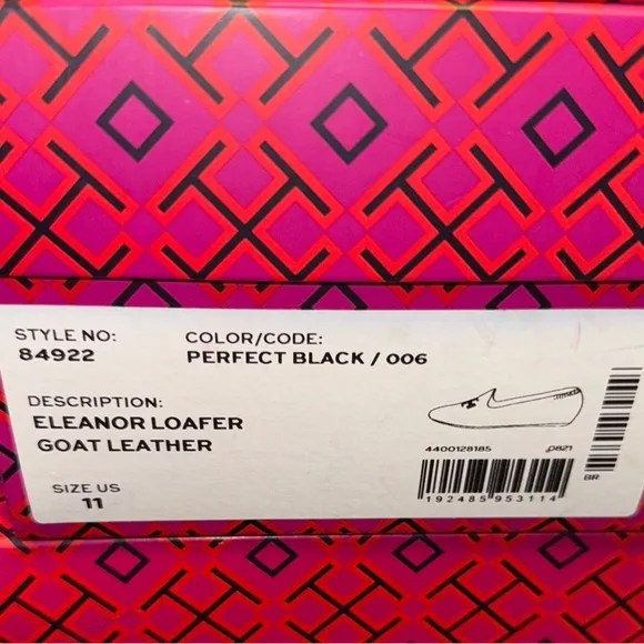 NIB Tory Burch Black Eleanor Goat Leather upper lining and sole size 11 Loafers