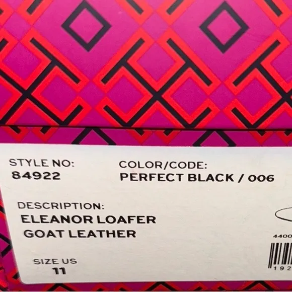 NIB Tory Burch Black Eleanor Goat Leather upper lining and sole size 11 Loafers