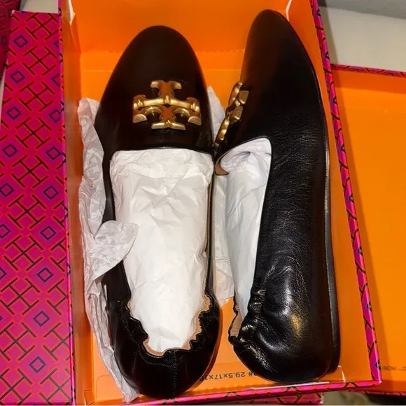 NIB Tory Burch Black Eleanor Goat Leather upper lining and sole size 11 Loafers