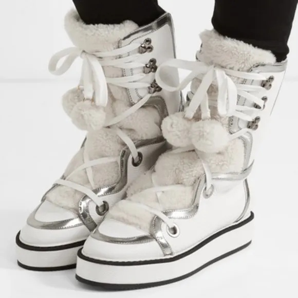 Nicholas Kirkwood Shearling White Winter Boots Sz 8 w/ Box