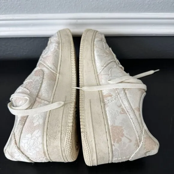 Nike Air Force 1 Low Satin Floral Pale Ivory Sneakers Shoes Mens Size 12 EU 46