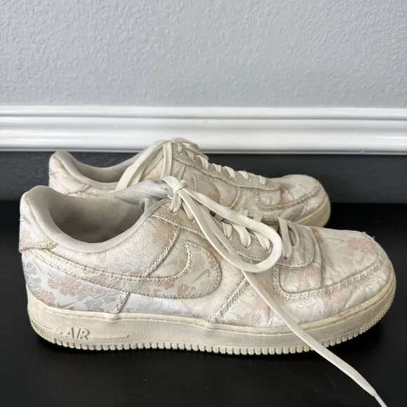 Nike Air Force 1 Low Satin Floral Pale Ivory Sneakers Shoes Mens Size 12 EU 46