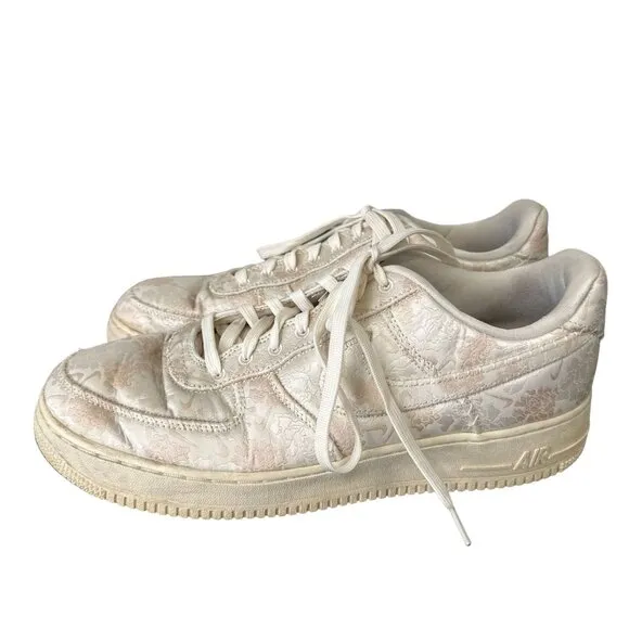 Nike Air Force 1 Low Satin Floral Pale Ivory Sneakers Shoes Mens Size 12 EU 46
