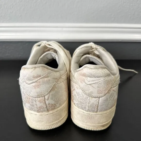 Nike Air Force 1 Low Satin Floral Pale Ivory Sneakers Shoes Mens Size 12 EU 46