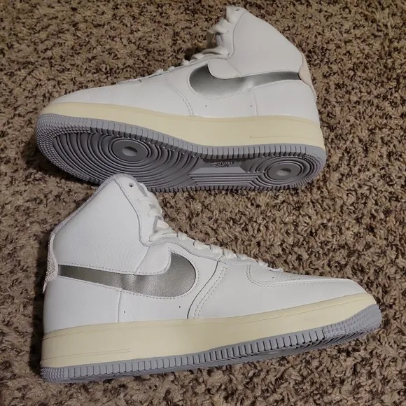 Nike Air Force 1 Sculpt Shoes Womens 10 White Silver High Summit Sneakers   NEW
