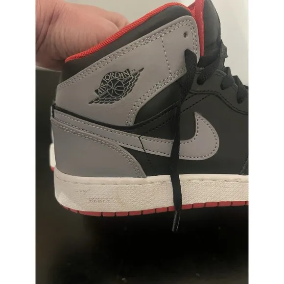 Nike Air Jordan 1 Mid (GS) Youth 7 Black, Gray Shoes Authentic Athletic Sneakers