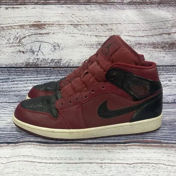Nike Air Jordan 1 Mid Reverse Banned Red Black Sneakers Shoes, Men’s 13