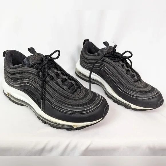 NIKE Air Max 97 Women sz. 9.5 Lifestyle Shoes Sneakers Black White Lace Up LOGO