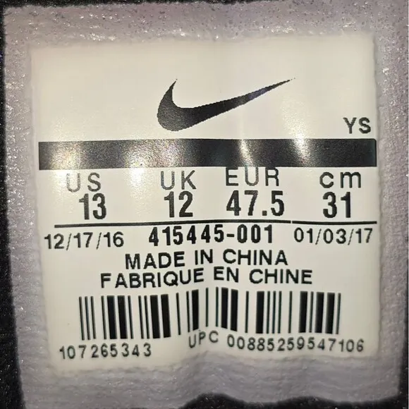 Nike Air Monarch Men's Size 13 D Tripple Black Leather Sneakers (415445-001)