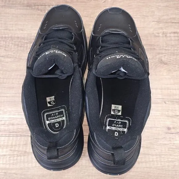 Nike Air Monarch Men's Size 13 D Tripple Black Leather Sneakers (415445-001)