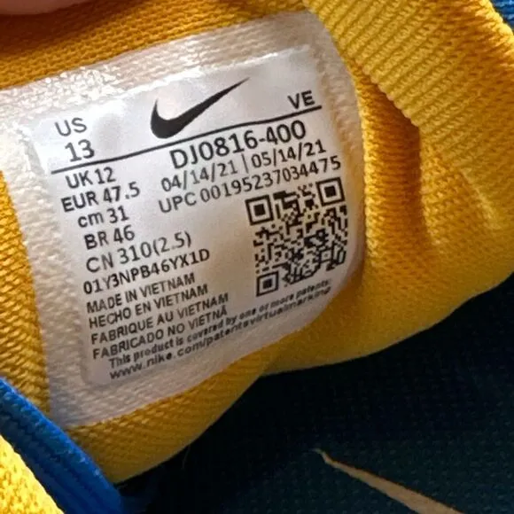 Nike Air Zoom Pegasus 38 Los Angeles Chargers Men's 13 Blue Sneakers DJ0816-400
